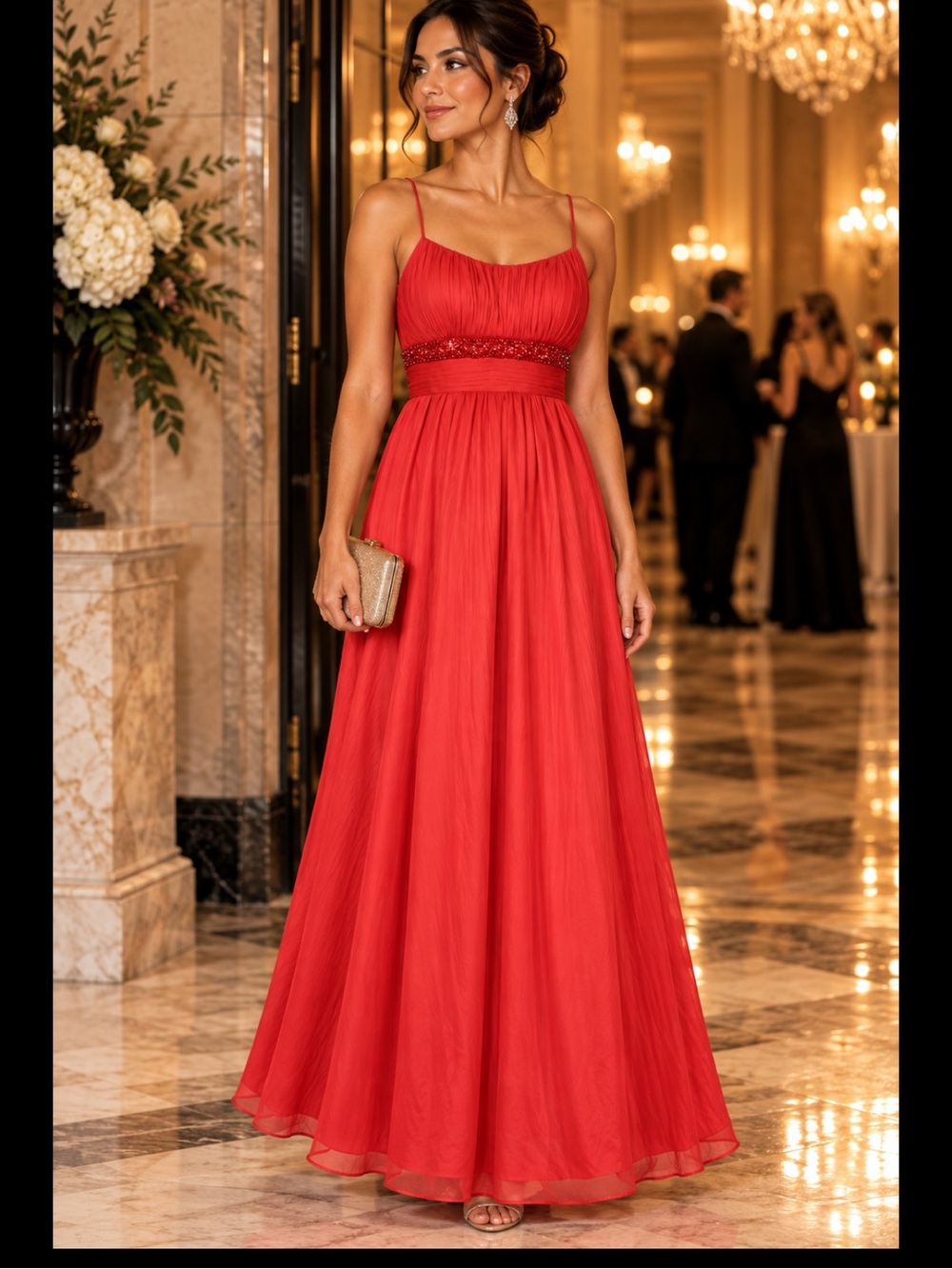 Aqua Dresses Coral Red Beaded Chiffon Formal Maxi Gown Size 12